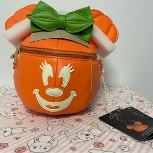 Disney Pumpkin Halloween Minnie Jack O Lantern Loungefly Crossbody Bag Purse